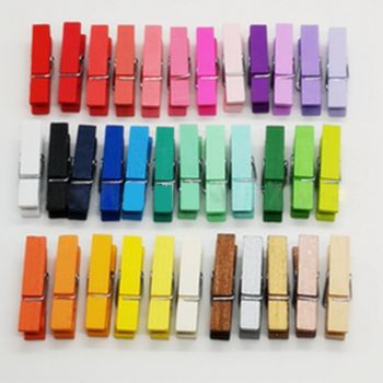 200Pcs Assorted Color Home Wooden Clip Practical Colorful Wood Photo Office Note Clamp