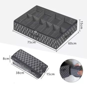 Underbed Storage Containers Adjustable Foldable Under Bed Shoe Storage Solution For Home Hotel Black