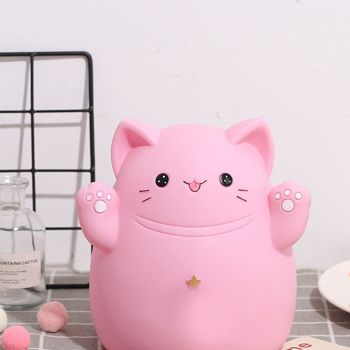 Cartoon Cat Piggy Bank Saving Bank Cartoon Cat Shaped Money Box Coins Storage Box Home Decor Ornament Children Toys Gifts Pink S 13x11x15cm