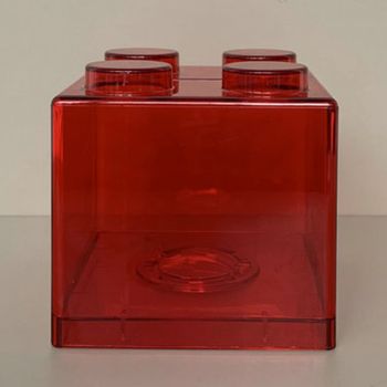 Clear Money Saving Bank Building Block Design Rectangular Transparent Coin Saving Box for Kids Boys Girls Red 8.9x8.9x9.2cm / 3.5x3.5x3.6in