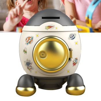 Cartoon Style Space Rocket Piggy Bank Money Bank Money Saving Jar Boys Girls Gift Luxurious Grey Gold