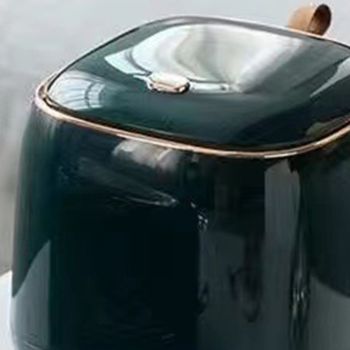 Push Type Desktop Trash Bin with Lid Fashionable Double Layer Large Opening Garbage Container for Living Room Dark Green