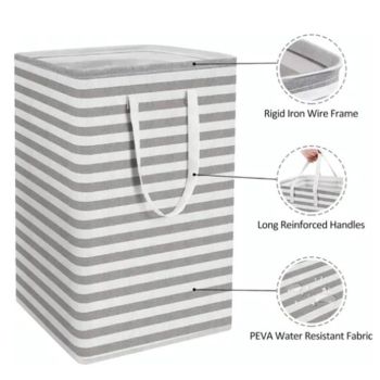 2PCS Laundry Basket Reinforced Long Handle Precise Stitching Foldable Cloth Canvas Baskets for Home