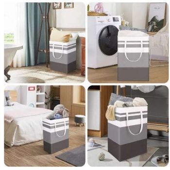 4PCS Fabric Storage Bag 2 Long Handles Easy Grasp Waterproof Coating Foldable Laundry Basket for Bedroom Bathroom