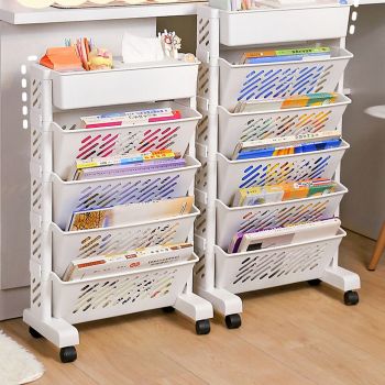 Movable Bookshelf Large Capacity Rotatable Removable Plastic Practical Rolling Organization Shelf 5 Layer