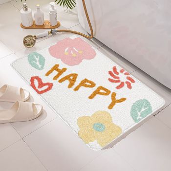 Bath Mat Cute Cartoon Soft Slip Resistance Highly Absorbent Bath Rug for Bathroom Bedroom Kitchen White