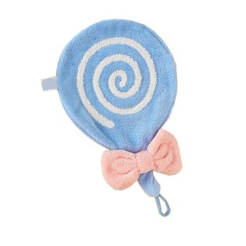 Cute Kids Hand Towel Thickened Soft Coral Velvet Absorbent Hand Towel with Hanging Loop for Bathroom Kitchen Blue