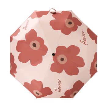 Flower Pattern Folding Umbrella UV Protection Foldable Rain Shine Dual Use Sun Umbrella for Travelling Red