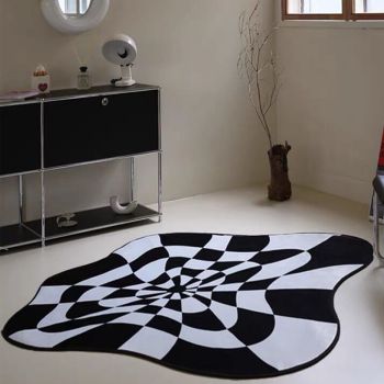 Carpet Comfortable Soft Color Blocking Bedside Creative Irregular Rug for Bedroom Living Room Balcony White and Black 100x100cm/39.37x39.37in