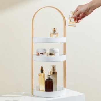 3 Layers Round Storage Rack Integral Handle 3 Layer Storage Round Stand for Bathroom Apricot
