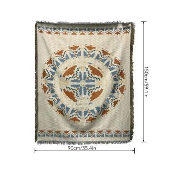 Vintage Sofa Towel Tablecloth Double Layer 2 Colors 4 Sided Tassels Rectangle Tassel Tablecloth for Picnic 35.4 X 59.1in