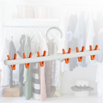 Plastic Sock Clips Drying Rack 6 Clips Prevent Tangle 360 Degree Rotatable Multifunctional Laundry Hanger for Home White Orange