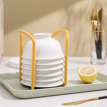 Bowl Organizer Multiple Functional Retractable Dish Drying Rack for Kitchen Counter Yellow and Blue