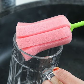 2PCS Sponge Cleaning Brush Long Handle Grip Cup Brush for Coffee Mugs Winebottle Baby Bottles Pink