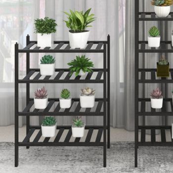 Bamboo Shoe Rack Stackable Shoe Shelf Storage Organizer for Closet Entryway Hallway Bathroom Living Room Black 4 Layer