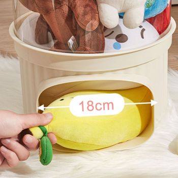 Toy Storage Container PET Transparent Cylinder Plush Toy Display Bucket with PP Lid for Home Organization White