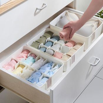 Sock Underwear Organizer Divider Plastic 15 Cell Closet Drawer Storage Box for Panty Ornament Ties White