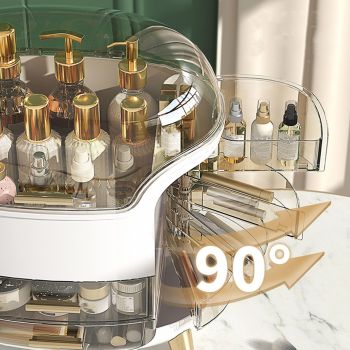 Cosmetic Box Large Capacity Compartment Storage Rotatable Waterproof Transparent Vertical Makeup Organizer White