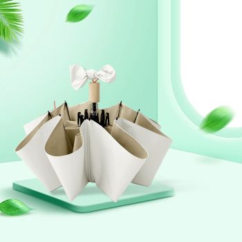 Travel Umbrella Ice Cream Color Sun Rain Proof UV Protection Foldable Portable Umbrella for Men Women White Brown