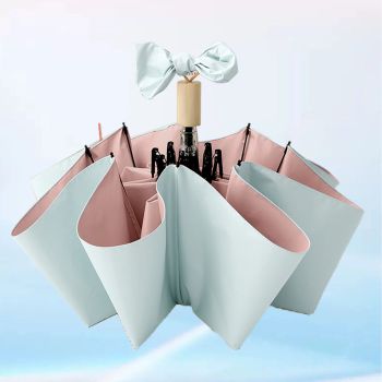 Travel Umbrella Ice Cream Color Sun Rain Proof UV Protection Foldable Portable Umbrella for Men Women Cyan Pink