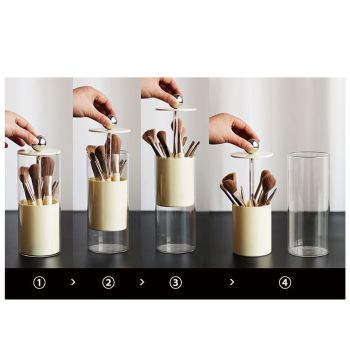 Makeup Brush Holder Organizer with Lid Liftable Dustproof Makeup Brushes Container for Vanity Desktop Countertop Nordic Style Milky White Cover