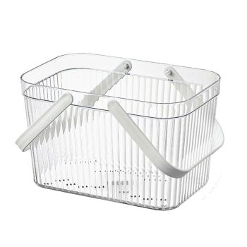 Bath Organizer Basket Stylish Clear Stripe Large Capacity Shower Storage Organizer with Handle for Bathroom White