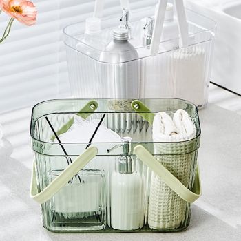 Bath Organizer Basket Stylish Clear Stripe Large Capacity Shower Storage Organizer with Handle for Bathroom Green