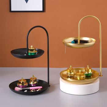 2 Tier Iron Fruit Serving Tray Waterproof Multi Tier Storage Platter for Coffee Table Party Black