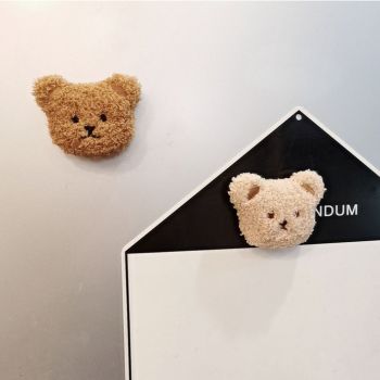 Plush Bear Fridge Magnet Rubber Soft Magnet 3D Animal Fridge Magnet for Kitchen Decoration Milk Tea Color