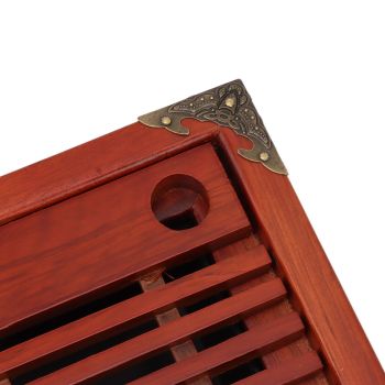 Chinese Style Kongfu Tea Tray Wooden Teaboard Drainage Water Storage Serving Tray Orchid Pattern Dark Red