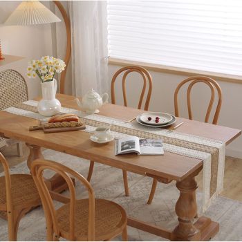 Rustic Table Runner Macrame Table Runner Cotton Desk Decoration for Holiday Party Farmhouse Wedding 180x30cm Coffee Color