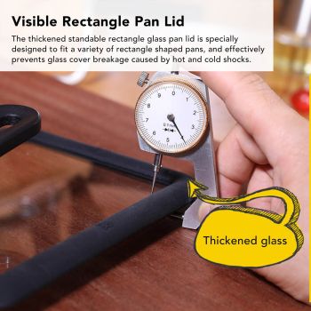 Rectangle Glass Pot Cover Thickened Standable Visible Silicone Rectangle Pan Lid Black 13 X 18cm / 5.1 X 7.1in