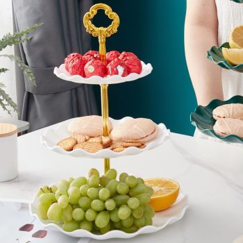Nordic Style 3 Layer Fruit Plate Tray Plastic 3 Tier Cake Stand Holiday Party Dessert Tray White