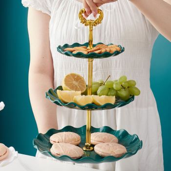 Nordic Style 3 Layer Fruit Plate Tray Plastic 3 Tier Cake Stand Holiday Party Dessert Tray Dark Green