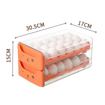 Double Layer Egg Drawer Transparent Lengthen Independent Slot Egg Holder Egg Storage Container for Refrigerator Orange