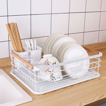 Dish Drainer Kitchen Monolayer Waterproof Cutlery Shelf Tabletop Utensil Storage Shelf White