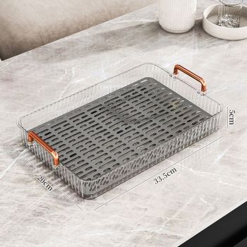 Water Drainage Tea Tray Double Layer Large Capacity Rectangular Cup Drain Board with Handle for Living Room S White