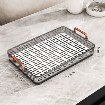 Water Drainage Tea Tray Double Layer Large Capacity Rectangular Cup Drain Board with Handle for Living Room S Gray