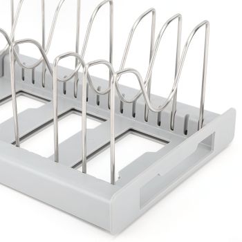 Expandable Pot Organizer Anti Slip Size Adjustable Multi Use Pot Lid Holder for Kitchen Canteen Grey