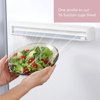 Plastic Wrap Organizer Cling Film Cutter Suction Cup Cling Film Cutting Box Adjustable Storage Cutting Box