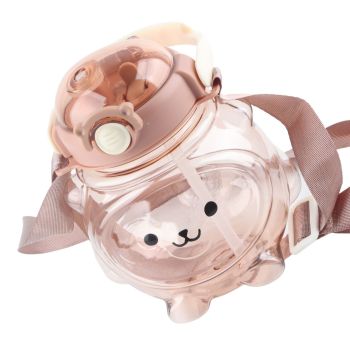 Large Water Bottle 1000ml Cartoon Bear Shape Portable Drinking Bottle with Straw Strap for Summer Coffee