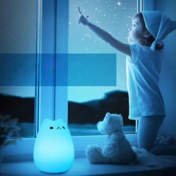 Cute Cat Night Light for Kids 7 Color LED Tap Nursery Night Light USB Rechargeable Bedside Night Lamp