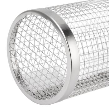 BBQ Net Tube Rolling Grilling Basket Stainless Steel Wire Mesh Cylinder Grill Basket with Fork Hook for Outdoor Barbecue Camping S