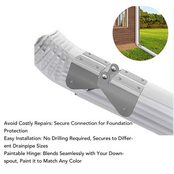 4PCS Gutter Downspout Extension Hinge Stainless Steel Flip Up Hinge for Rectangle Square Downspout Extension