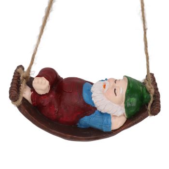 Dwarf Swing Sculpture Ornaments Resin and Twine Lovely 7.5in Resin Dwarf Swing Sculpture for Patio Lawn Porch Red