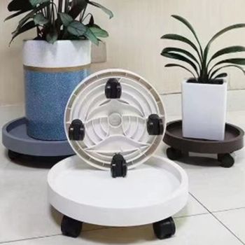 Flower Pot Tray Wheels Round Shape Removable Rotating Wheels Plant Stand for Balcony White 40