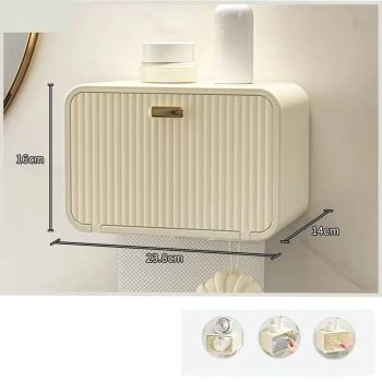 Tissue Box Cover Wall Mounted 2 in 1 Waterproof Tissue Holder Dispenser Box Cover for Bathroom Milky White