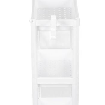 Bathroom Tower Shelf Plastic Freestanding Storage Rack Organizer Multifunctional Shelving Unit for Living Room Bedroom Kitchen White 4 Layers