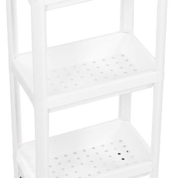 Bathroom Tower Shelf Plastic Freestanding Storage Rack Organizer Multifunctional Shelving Unit for Living Room Bedroom Kitchen White 3 Layers (with Wheel)