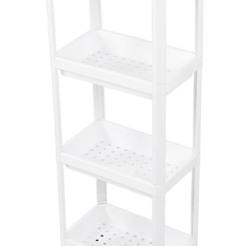 Bathroom Tower Shelf Plastic Freestanding Storage Rack Organizer Multifunctional Shelving Unit for Living Room Bedroom Kitchen White 4 Layers (with Wheel)